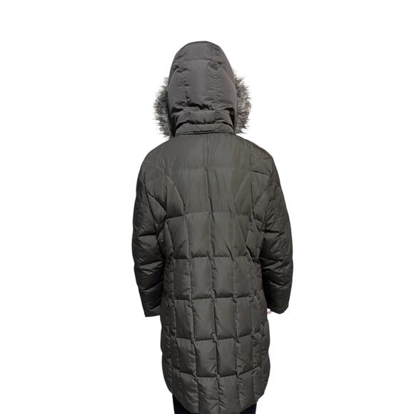 Eddie Bauer Goose Down Puffer Coat Womens XL Brown Hooded Parka Faux Fur Quilted - Picture 3 of 15